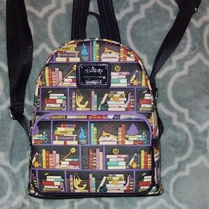 Loungefly Disney Book Pattern Backpack with Purple Accents